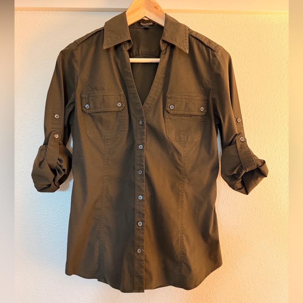 Express Essential Stretch Olive Green Shirt